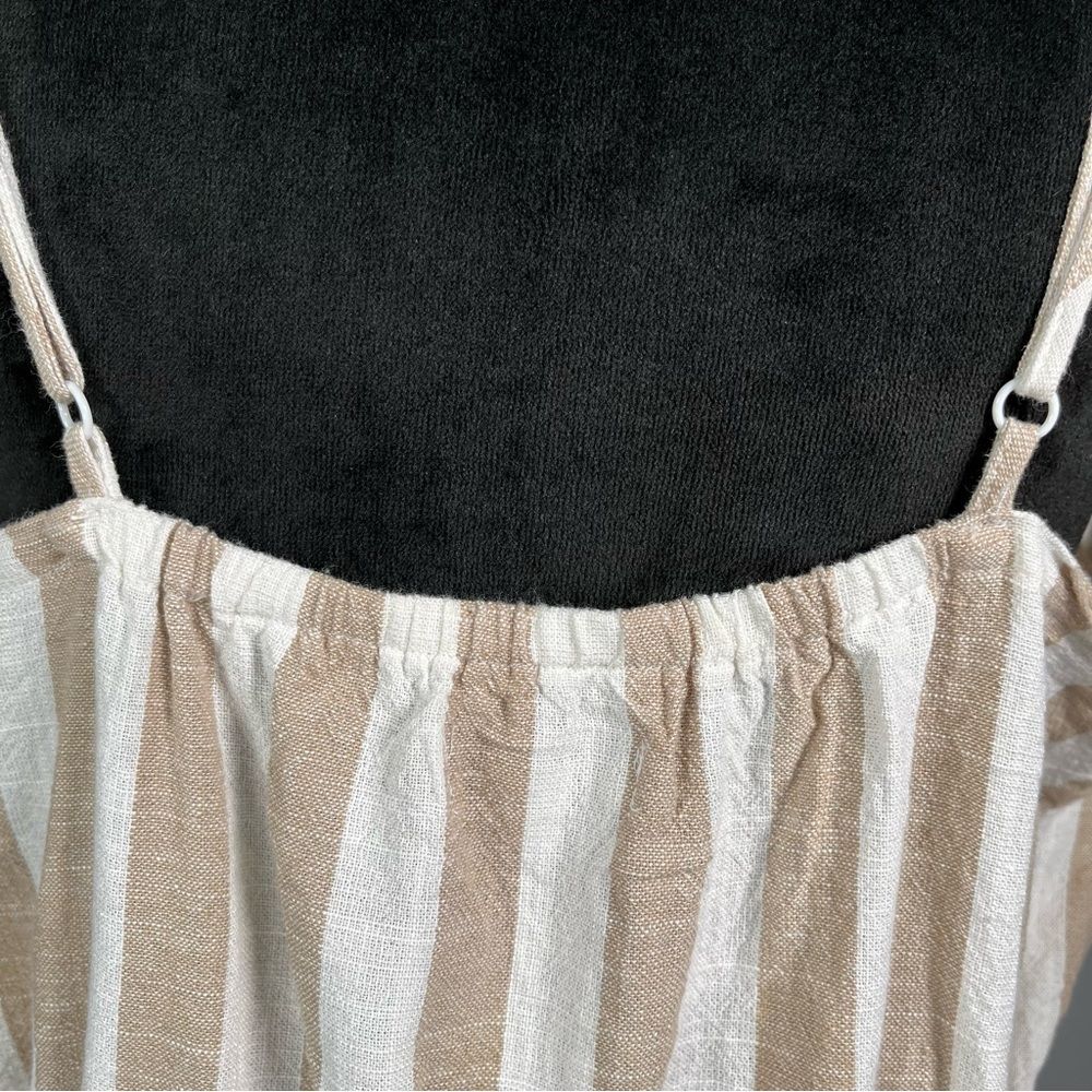 Kensie White Tan Stripe Jumpsuit Cotton Linen Spaghetti Strap Wide Leg Cropped - Picture 15 of 16